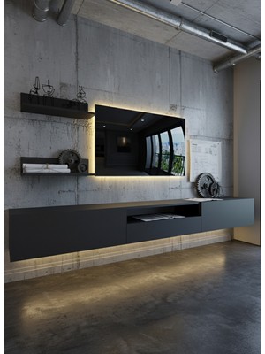 Online Fırsat Mutlu Ol Mutlu Kal Resital Ledli Duvara Monte Tv Sehpası - Antrasit - W6019-4