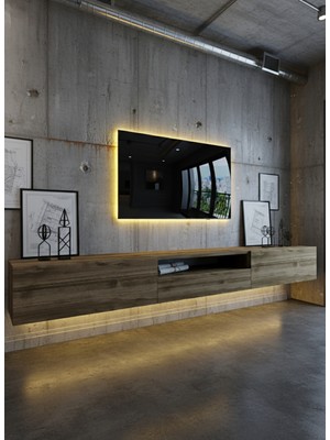 Online Fırsat Mutlu Ol Mutlu Kal Resital Ledli Duvara Monte Tv Sehpası - Ceviz - W6016-2