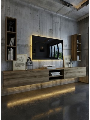 Online Fırsat Mutlu Ol Mutlu Kal Resital Ledli Duvara Monte Tv Sehpası - Ceviz - W6002-2