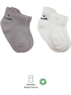 Bistyle 2'li Sneakers Smile Penye Çorap BS20106 Gri Ekru