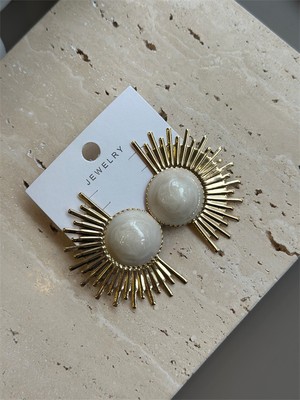 Royaleks Mineli Güneş Küpe - Krem