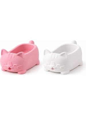 ND Shopping 2’li Kedi Figürlü Sabunluk Seti – Su Tahliyeli Drenajlı Minimal Banyo Sabunluğu