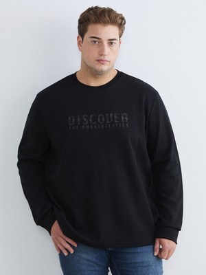 Lc Waikiki Yeni Sezon Büyük Beden Bisiklet Yaka Baskılı Erkek Sweatshirt