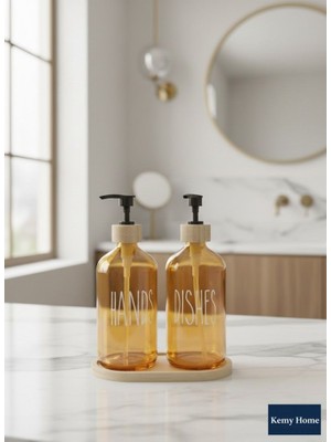Kemy Home Sarı Camlı Doğal Bambu & Cam 2’li Sabunluk Seti – Minimal Dishes & Hand Tasarımı