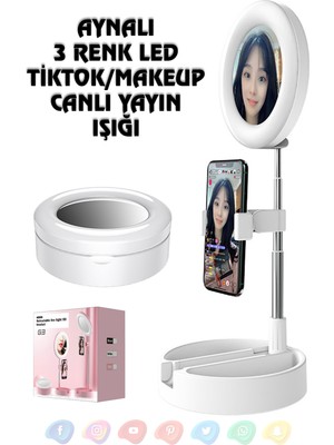 Masaüstü Aynalı USB LED Halka Işık, 3 Mod, Tiktok, Makyaj, Canlı Yayın, Selfie Organizör