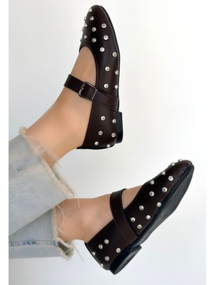 Shemard Ritta Kahverengi Cilt Kemerli Babet Ayakkabı