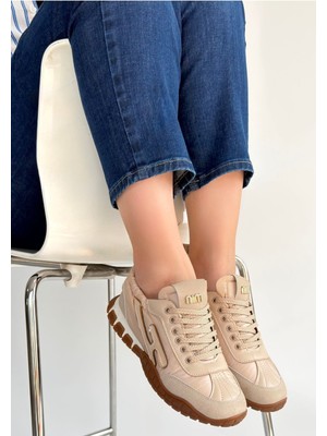 Shemard Huer Bej Nubuk Bağcıklı Spor Ayakkabı