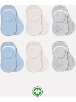 Bistyle 6'lı Silikonlu Babet Penye Çorap BS30101B Mavi Ekru Gri