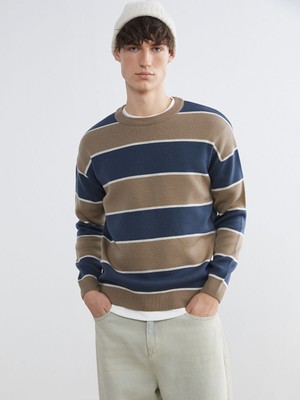 Lc Waikiki Yeni Sezon Bisiklet Yaka Çizgili Erkek Triko Kazak