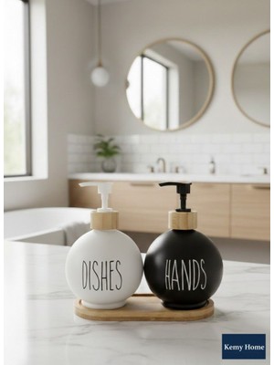 Kemy Home Yuvarlak Siyah & Beyaz Cam 2’li Sabunluk Seti – Minimal Dishes & Hand Tasarımı