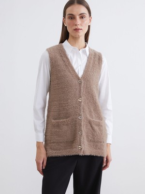 Lc Waikiki Yeni Sezon Büyük Beden V Yaka Kadın Pelüş Yelek