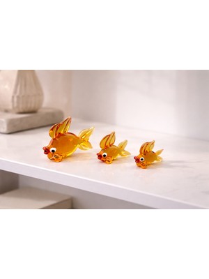 Crystal Passion 3’lü El Yapımı Cam Balık Figür Seti Dekoratif Renkli Cam Obje