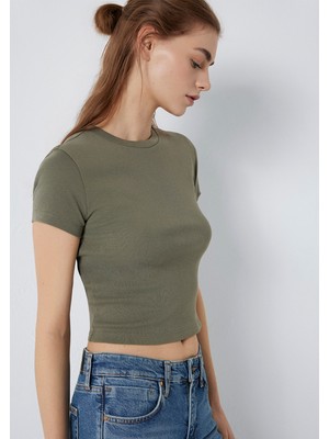 Mavi Yeşil Basic Crop Tişört 1600814-86961