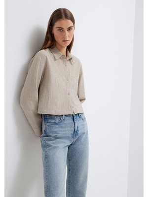 Mavi Kahverengi Ekose Crop Gömlek 1211388-83169