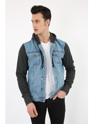 Modi Green Kapüşonlu Kolu Polar Düğmeli Erkek Spor Günlük Kot Ceket