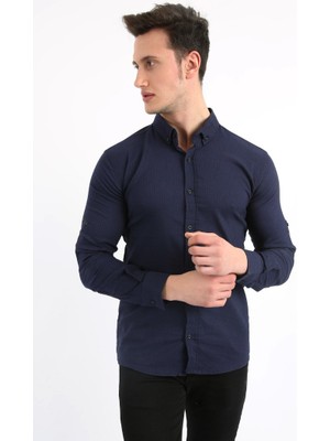 Modi Green Erkek Günlük Armür Desenli Likralı Gömlek