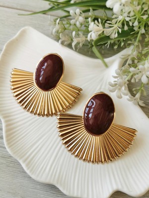 Halley Concept Kırmızı Mineli Gold Yelpaze Küpe