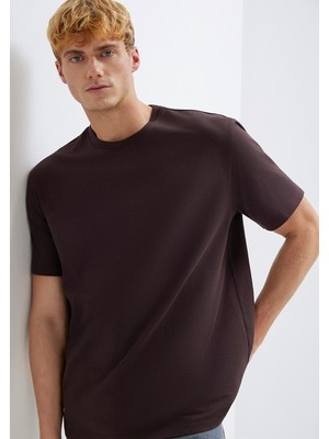 Mavi Bisiklet Yaka Kahverengi Basic Tişört 0611596-88083