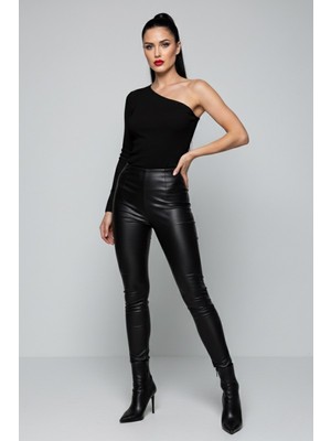 Modi Green Siyah Tek Omuz Uzun Kollu Kaşkorse Kadın Bluz