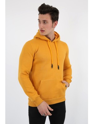 Modi Green Üç Iplik Şardonlu Kapşonlu Düz Erkek Günlük Sweatshirt