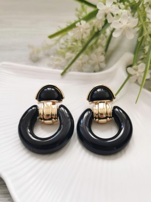 Halley Concept Gold Detaylı Vintage Siyah Halka Küpe