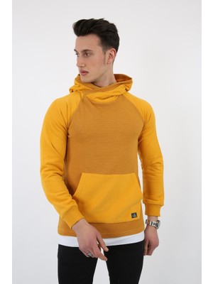 Modi Green Üç Iplik Şardonlu Kumaş Kapşonlu Kanguru Cepli Alttan Çıkmalı Erkek Günlük Sweatshirt