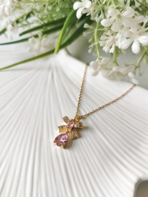 Halley Concept Pembe Zirkon Taşlı Damla Çelik Kolye Gold
