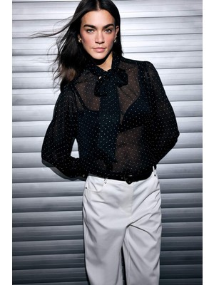 DeFacto Overshırt Fit Fular Yaka Simli Twill Bluz G7960AX26SP