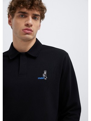 Mavi Yarı Düğmeli Siyah Sweatshirt 0S10544-900