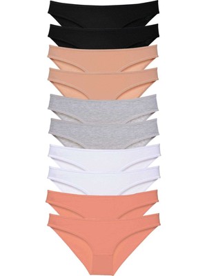 Giyim 10 Adet Süper Eko Set Likralı Kadın Slip Külot Siyah Ten Gri Beyaz Pudra Beruflic