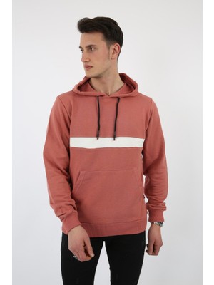 Modi Green Üç Iplik Kapşonlu Kalın Çizgili Kanguru Cepli Erkek Günlük Sweatshirt