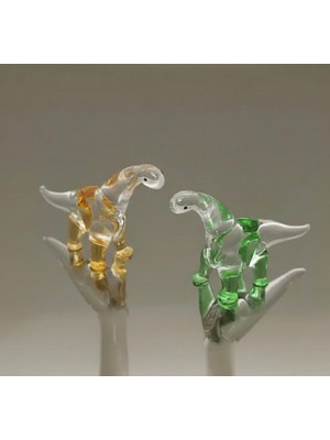 Crystal Passion 2’li El Yapımı Cam Dinozor Figür Seti Dekoratif Renkli Cam Biblo