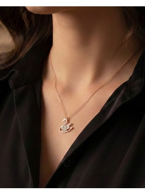 BG Jewellery Zirkon Taşlı Rose Kuğu 925 Ayar Kolye