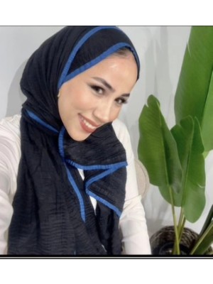 Modakaşmir Aminenesil Biyeli Müslin Şal Siyah Saks Renk