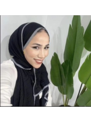 Modakaşmir Aminenesil Biyeli Müslin Şal Siyah Gri  Renk