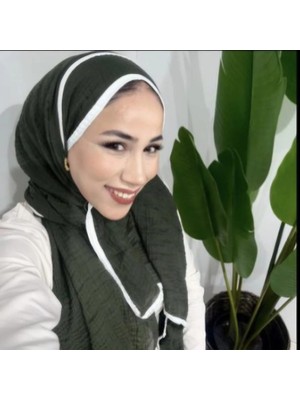 Modakaşmir Aminenesil Biyeli Müslin Şal Haki Renk