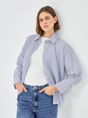 Lc Waikiki Yeni Sezon Çizgili Oversize Kadın Gömlek