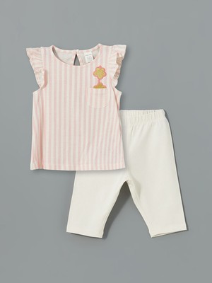 Lc Waikiki Yeni Sezon Nakışlı Fırfırlı Kız Bebek Tişört ve Tayt 2'li