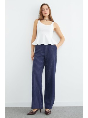 FullaModa Çizgili Yüksek Bel Palazzo Pantolon