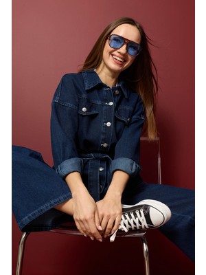 FullaModa Beli Kuşaklı Düğmeli Jean 2 Li Takım