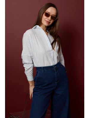 FullaModa Çizgili Oversize Gömlek