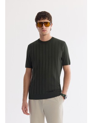 AVVA Erkek Haki Bisiklet Yaka Kolay Ütülenen Kırışmaz Regular Fit Triko T-shirt A61Y5026