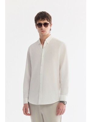 AVVA Erkek Beyaz Alttan Britli Yaka Dokulu Regular Fit Gömlek A61Y2083
