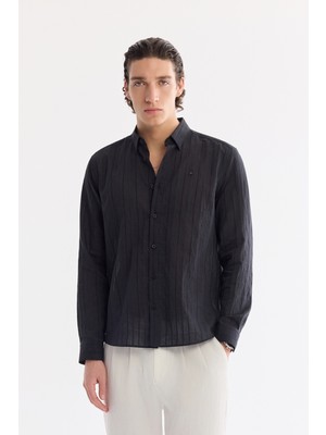 AVVA Erkek Siyah Alttan Britli Pamuklu Soft Touch Comfort Fit Gömlek A61Y2134