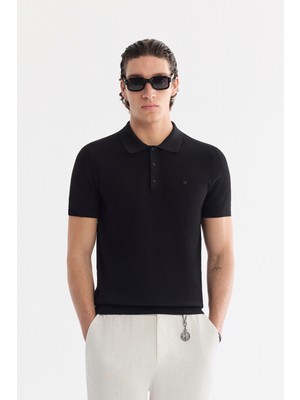 AVVA Erkek Siyah Polo Yaka Soft Touch Regular Fit Triko T-Shirt A61Y5046