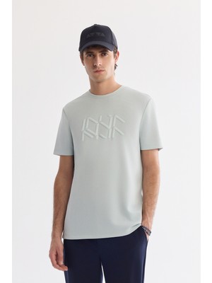 AVVA Erkek Su Yeşili Bisiklet Yaka Baskılı İnterlok Regular Fit T-Shirt A61Y1068