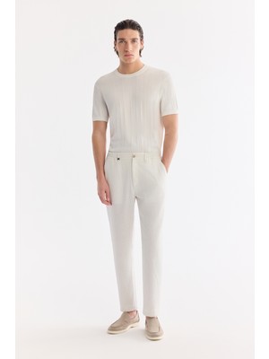 AVVA Erkek Beyaz Beli Lastikli Keten Karışımlı Relaxed Fit Pantolon A61Y3204