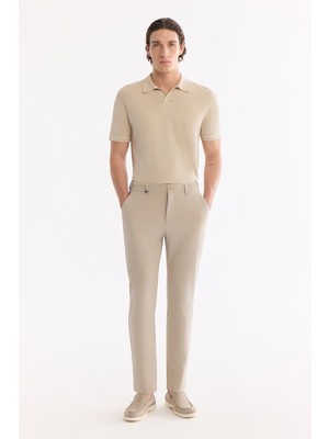 AVVA Erkek Bej Beli Lastikli Viskon Karışımlı Elastan Slim Fit Pantolon A61Y3212