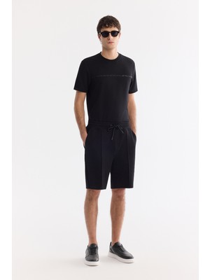 AVVA Erkek Siyah Beli Lastikli Yandan Cepli Nervürlü Pike İnterlok   Şort A61Y3630