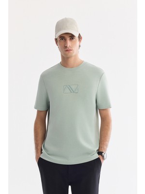 AVVA Erkek Mint Yeşil Bisiklet Yaka Baskılı İnterlok Regular Fit T-Shirt A61Y1054